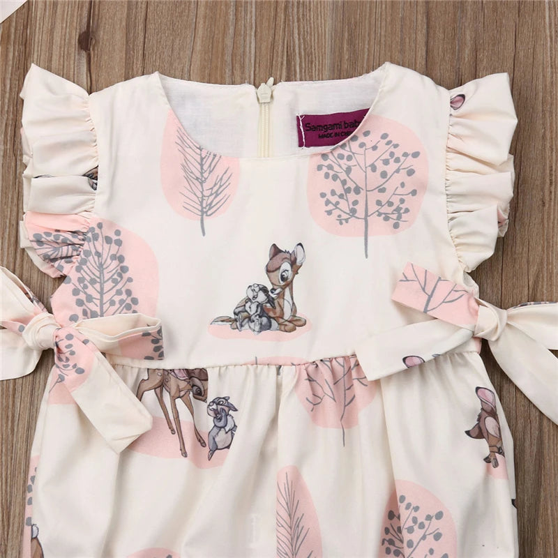 Summer Baby Girl Deer Flower Cotton Romper - Soft and Fashionable Infant Jumpsuit for 0-24M