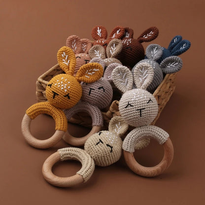 Wooden Bunny Teether Rattle - Eco-Friendly, Safe for Newborns