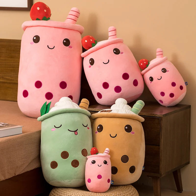 Cartoon Fruit Bubble Tea Cup Plush Toy - Realistic Boba Food Cushion