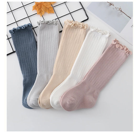 3-Pack Frilly Cotton Knee-High Socks for Babies & Toddlers - Cute Ruffle Design