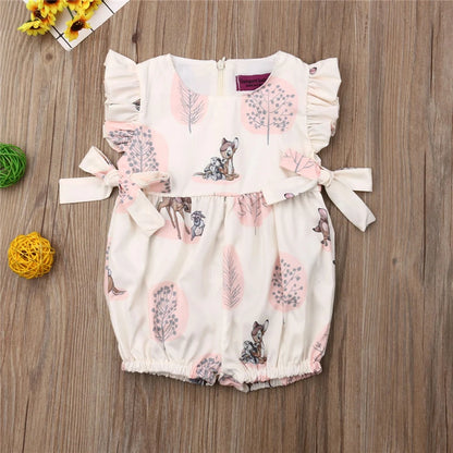 Summer Baby Girl Deer Flower Cotton Romper - Soft and Fashionable Infant Jumpsuit for 0-24M