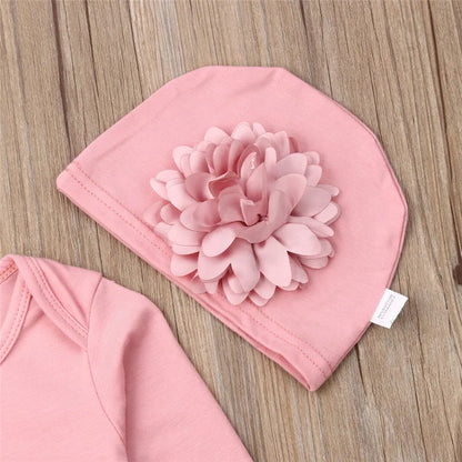 2 Pcs Newborn Autumn Baby Girl Floral Cotton Jumpsuit and Hat Set 0-18 Months