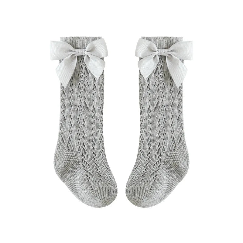 Spanish Style Bow Cotton Socks for Baby Girls - Breathable Mesh Design 0-5Y