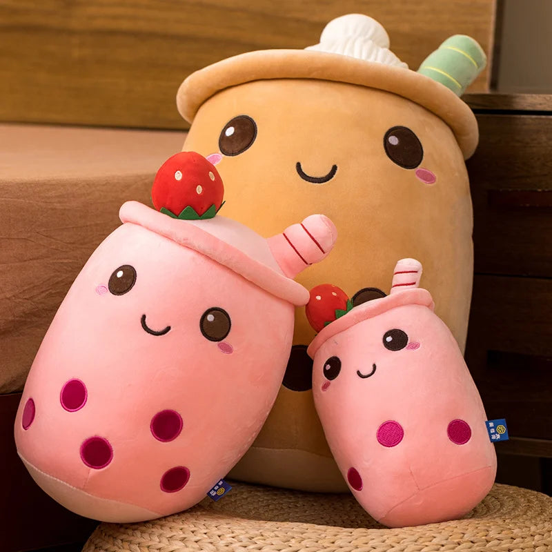 Cartoon Fruit Bubble Tea Cup Plush Toy - Realistic Boba Food Cushion