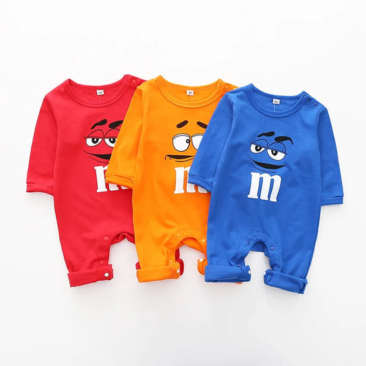 M&M Themed Cotton Baby Romper - Long-Sleeve Jumpsuit