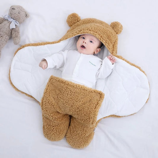 Ultra-Soft Plush Teddy Bear Swaddle Wrap - Cozy Fleece Sleeping Bag for Newborns