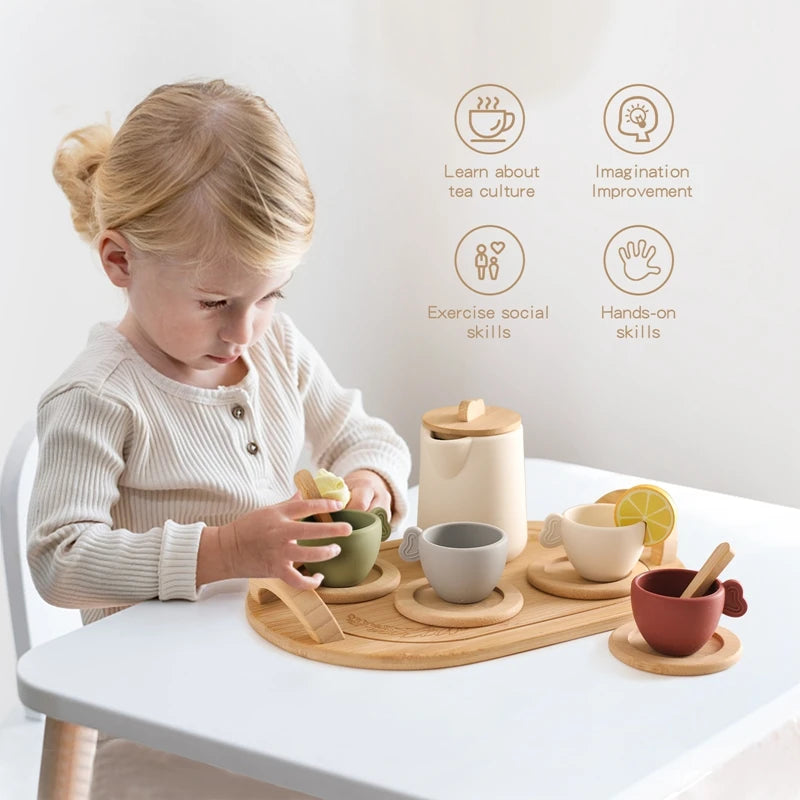 Montessori Wooden Teapot & Teacup Set - BPA-Free Pretend Play Kitchen Toys
