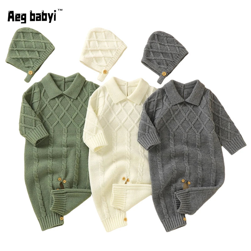 Cozy Knit Baby Bodysuit & Hat Set - Unisex Rompers