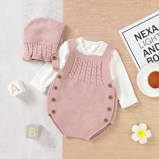 Sleeveless Knit Baby Bodysuit & Hat Set - Unisex Infant Outfits 2pcs