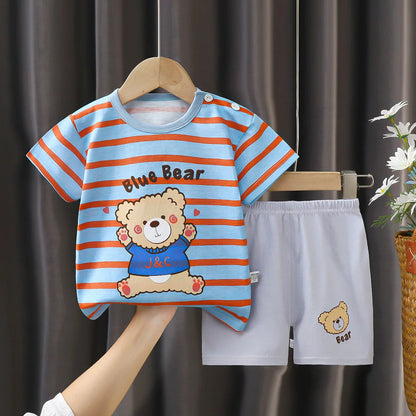 Summer Baby Boy 2-Piece Set - Cartoon Print Cotton Outfit