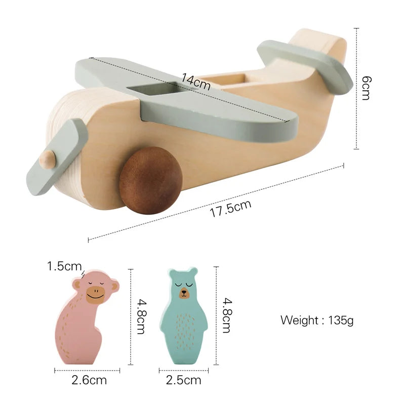 Educational Montessori Wooden Plane Toy with Glass Marbles - Safe, Stimulating Baby Teether & Play Gym Gift