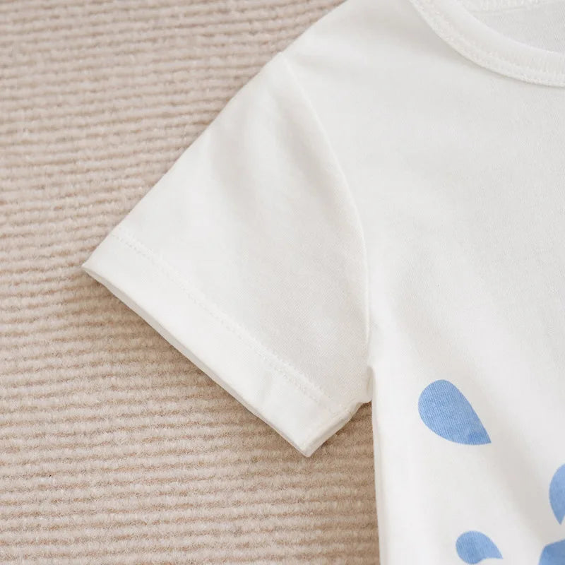 Light Blue Elephant Cotton Romper - Unisex Summer Jumpsuit for Babies