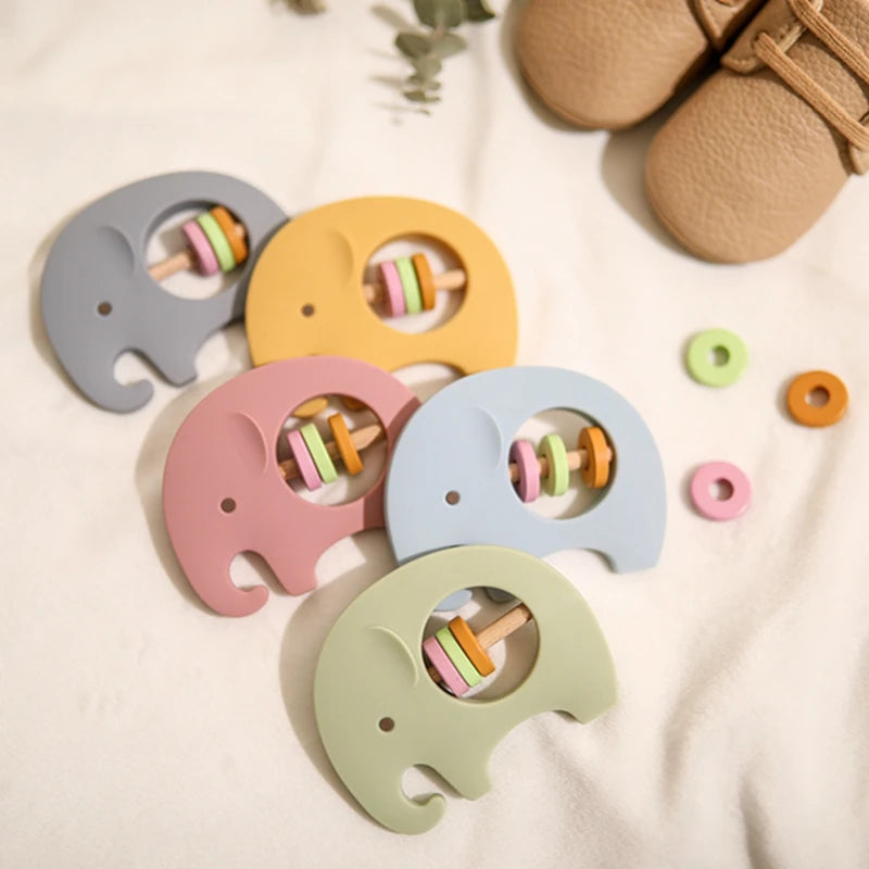 Silicone Koala & Elephant Teether Handbells - BPA-Free Chewable Baby Toys