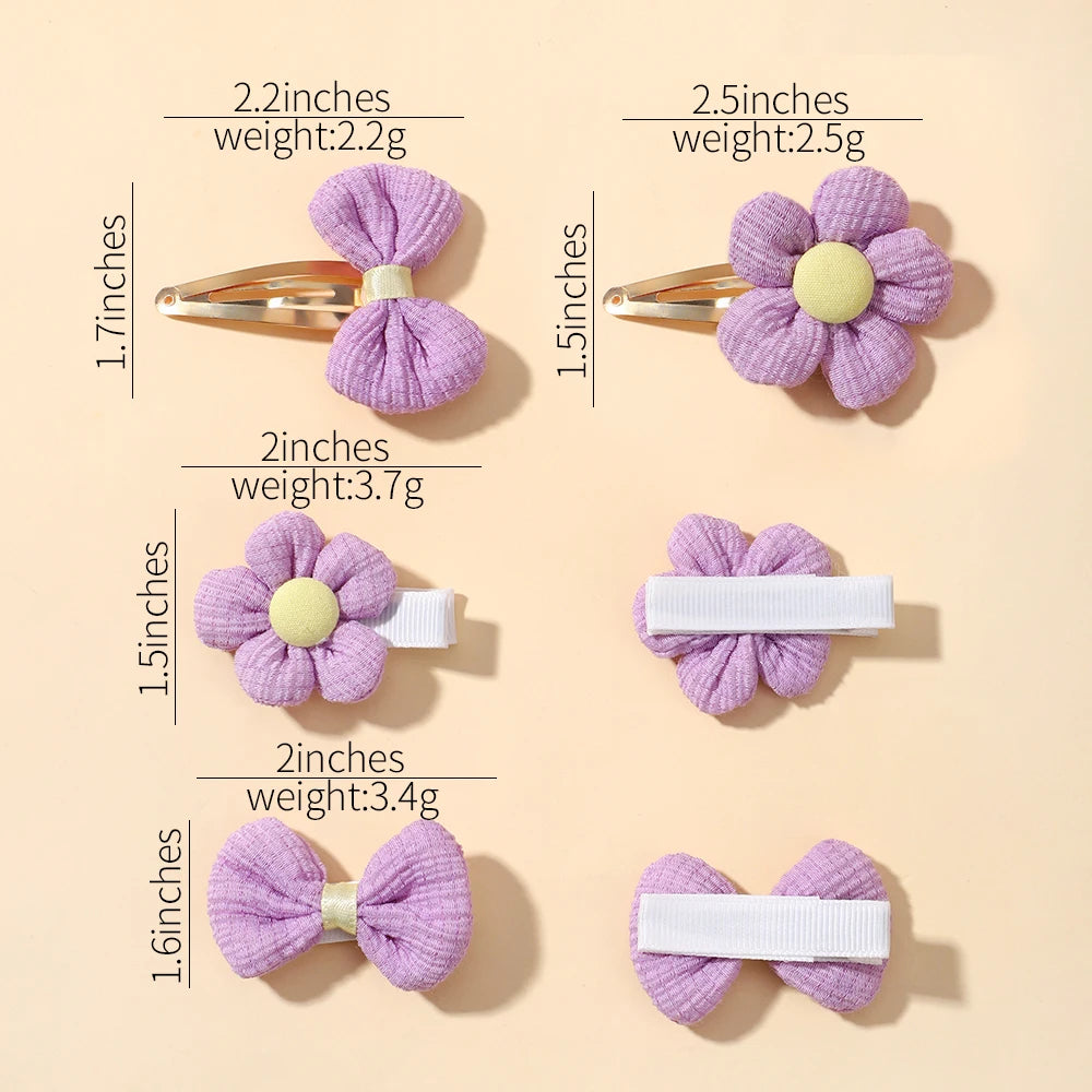 8Pcs/Set Toddler Fabric Flower Bow Clips - Cute Hairpins for Girls