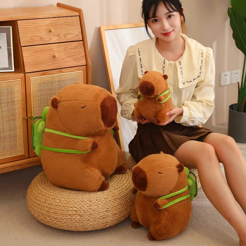 Fluffy Capybara Plush Doll with Tortoise - Kawaii Stuffed Animal Cushion