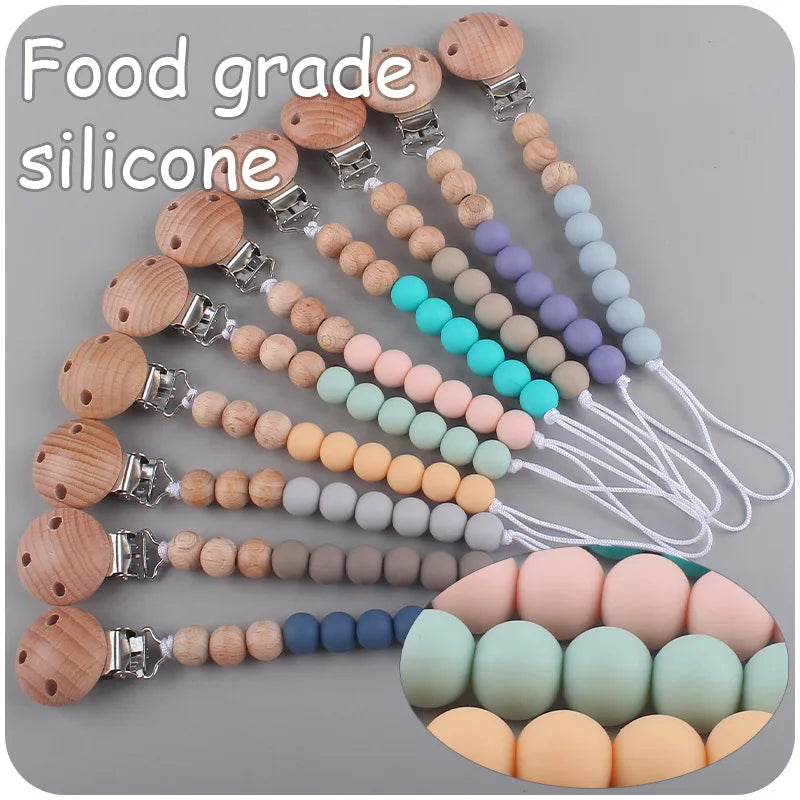 Silicone Bead Pacifier Clips - Safe, Anti-drop Soother Holder for Infants