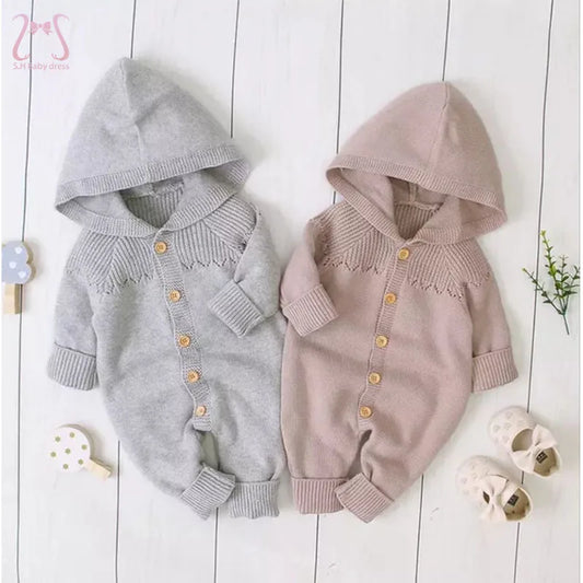 Warmth Baby Hooded Romper - Cozy Knitted Jumpsuit for 3-18 Months