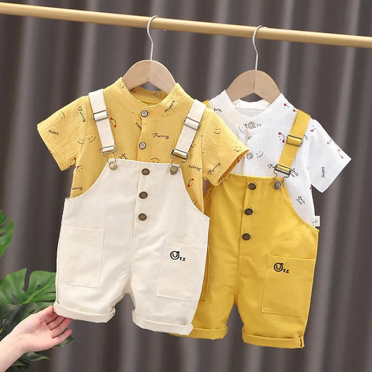 Summer Baby Boys & Girls Clothes Set - Fashion T-Shirt and Overalls 2Pcs/Set