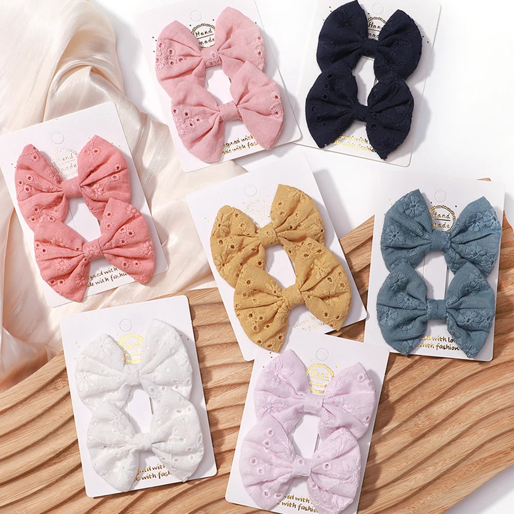 Charming 2Pcs/set Embroidered Bow Hair Pins for Girls - Sweet Mori Style Clips