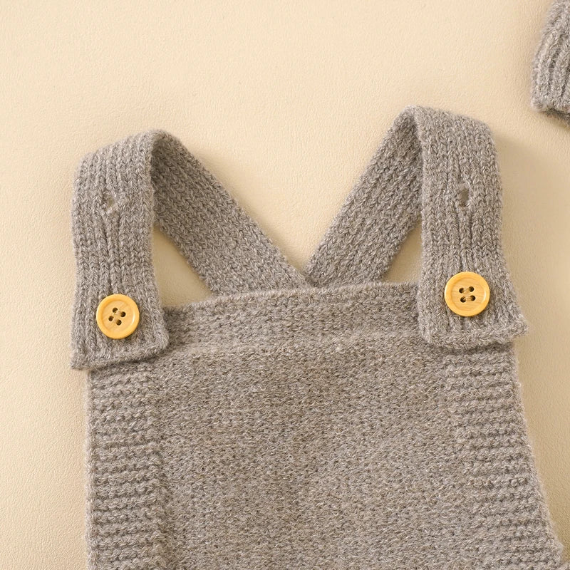 Knitted Sleeveless Romper & Hat Set for Babies