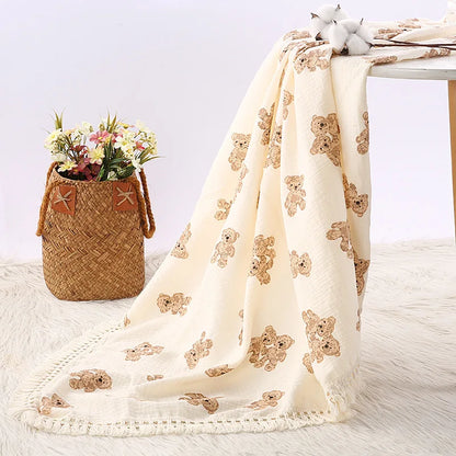 Cute Bear Muslin Cotton Swaddle Blanket - Four Seasons Baby Comforter