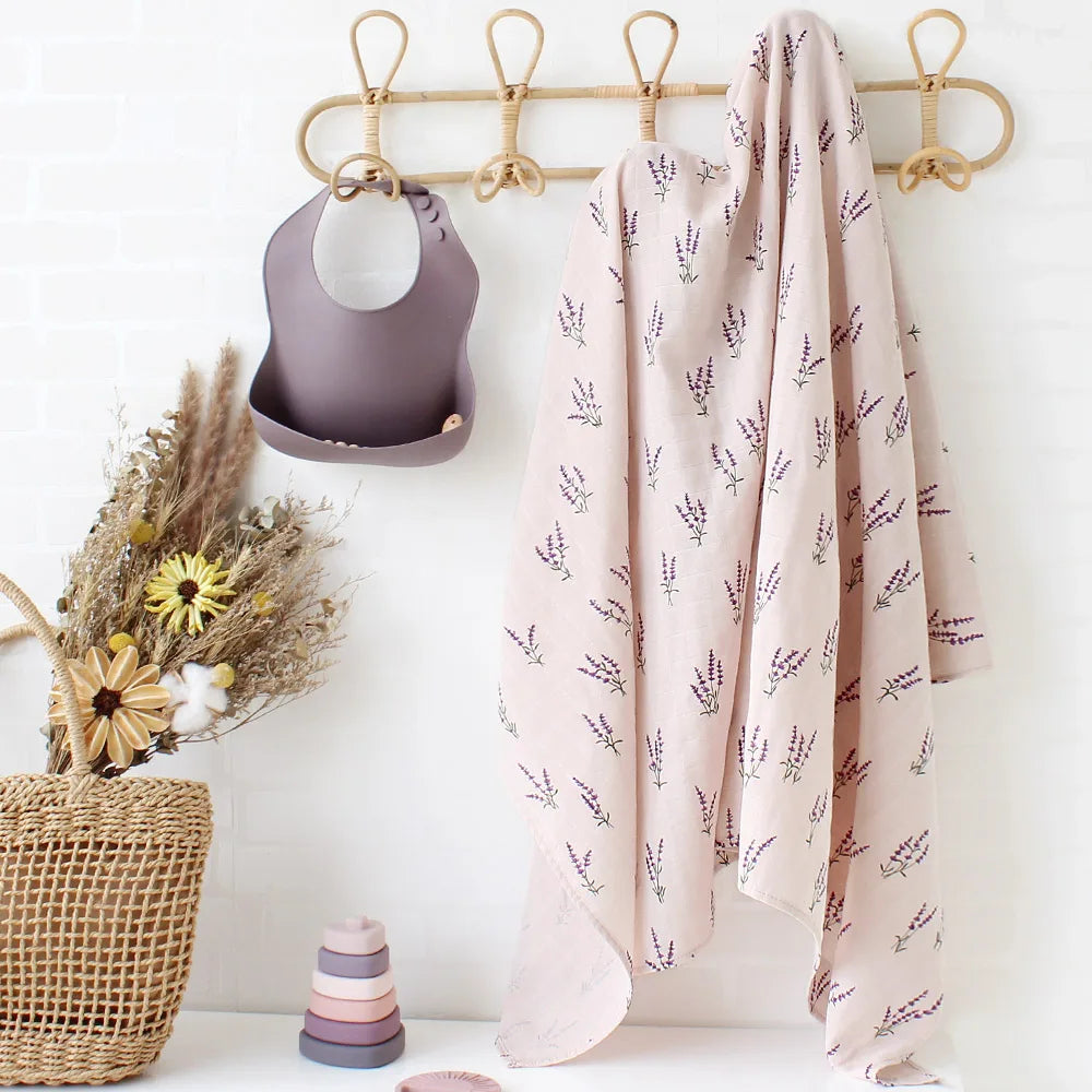 Organic Cotton Muslin Swaddle Wrap - 100% Cotton Flower Print Receiving Blanket for Newborns, 120x120cm