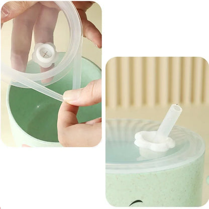 Cartoon Bamboo Baby Feeding Bottle - Silicone Sippy Cup with Straw and Handle, 320ml
