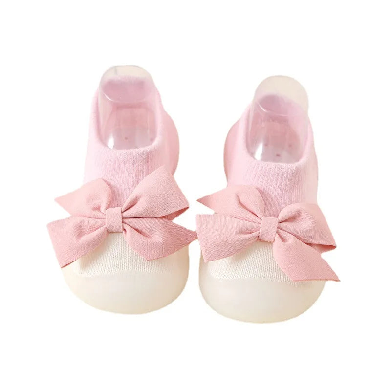 Bow Baby Shoes with Non-Slip Sole - Soft Rubber Crib Booties