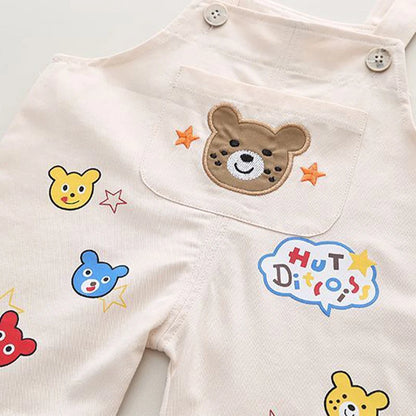 Summer Cartoon Bear Kids Dungarees - T-Shirt & Shorts Set