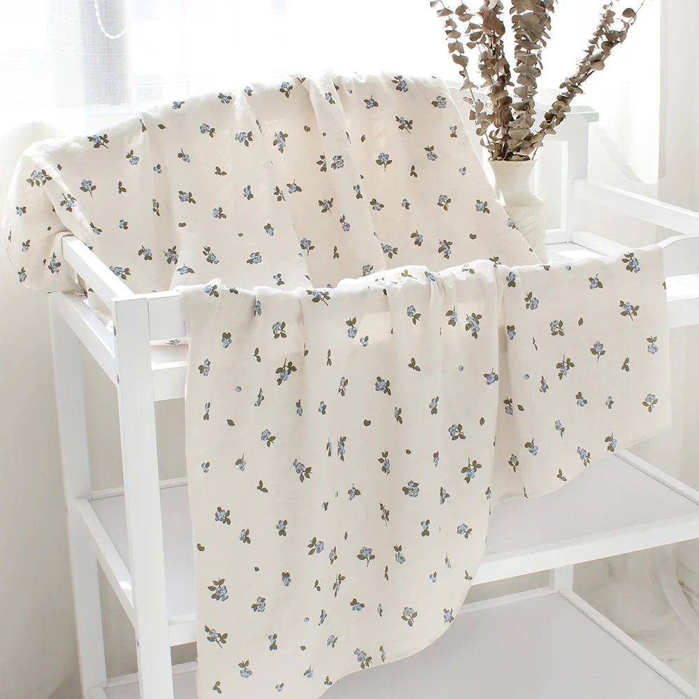 Organic Cotton Muslin Swaddle Wrap - 100% Cotton Flower Print Receiving Blanket for Newborns, 120x120cm