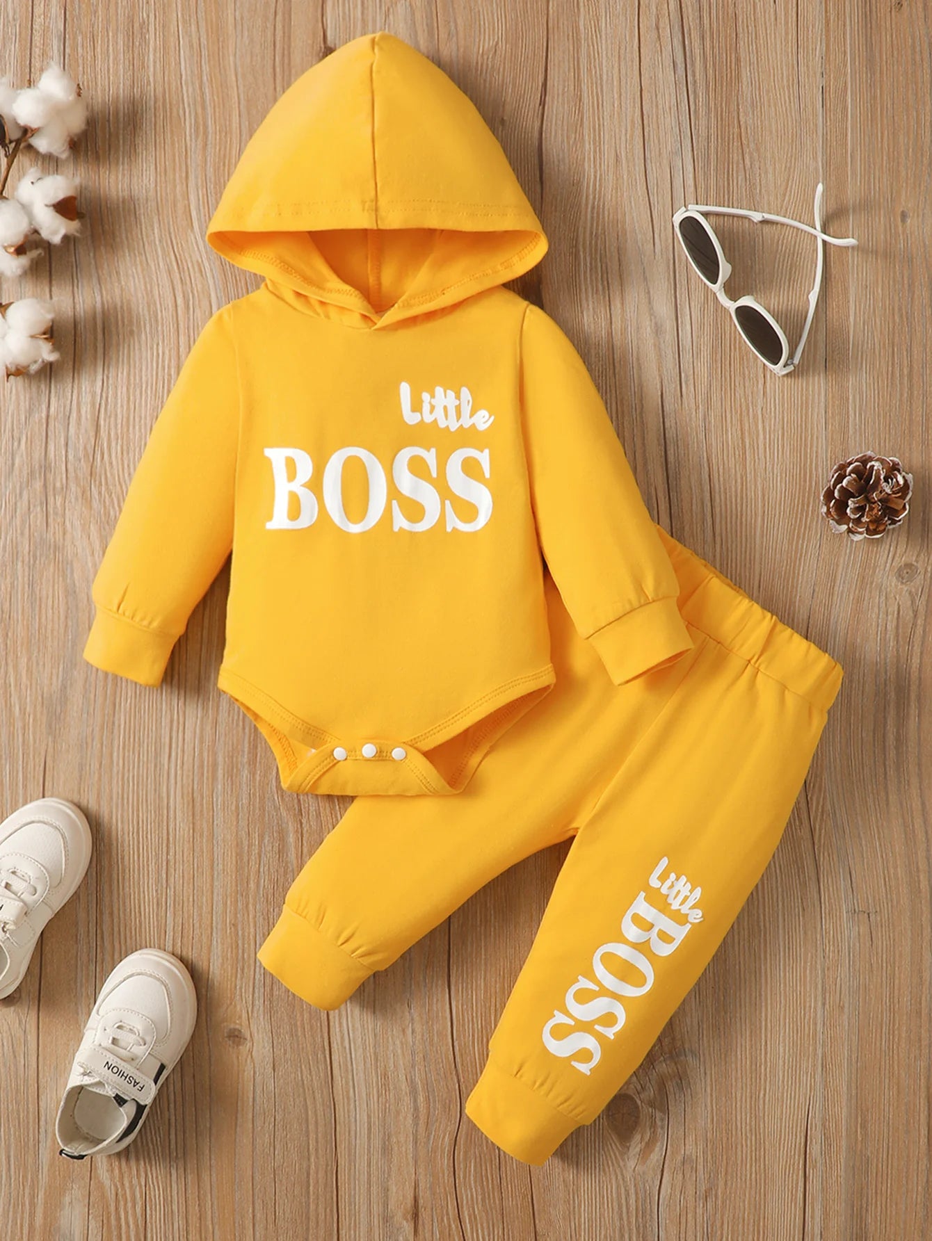 Unisex Newborn 'Little Boss' Cotton Hoodie