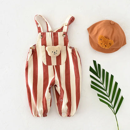 Striped Baby Romper with Bear Doll - Infant Overalls