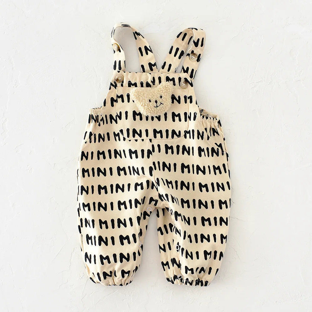 Striped Baby Romper with Bear Doll - Infant Overalls
